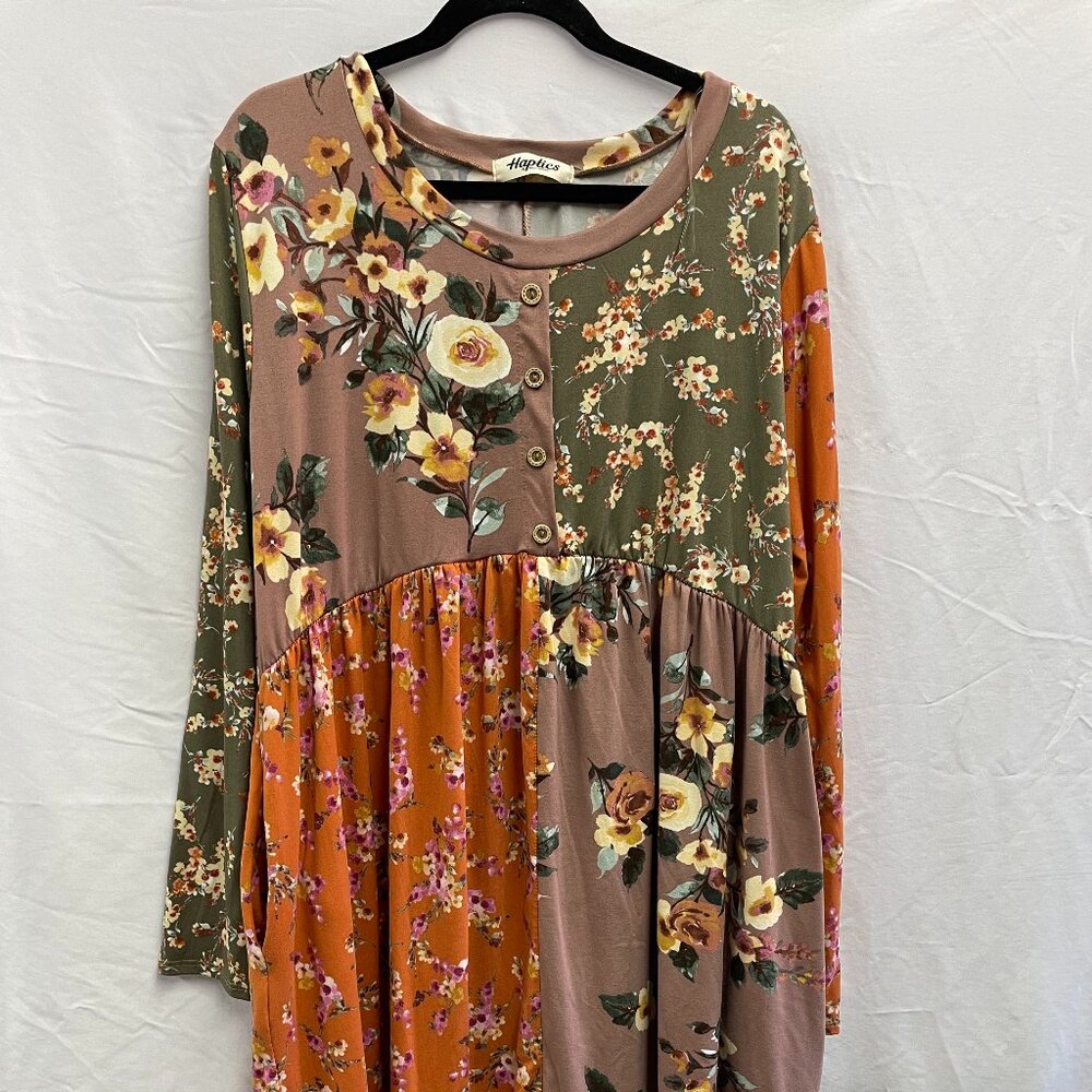Haptics patchwork dress very soft size 2X pass the knee length with pockets